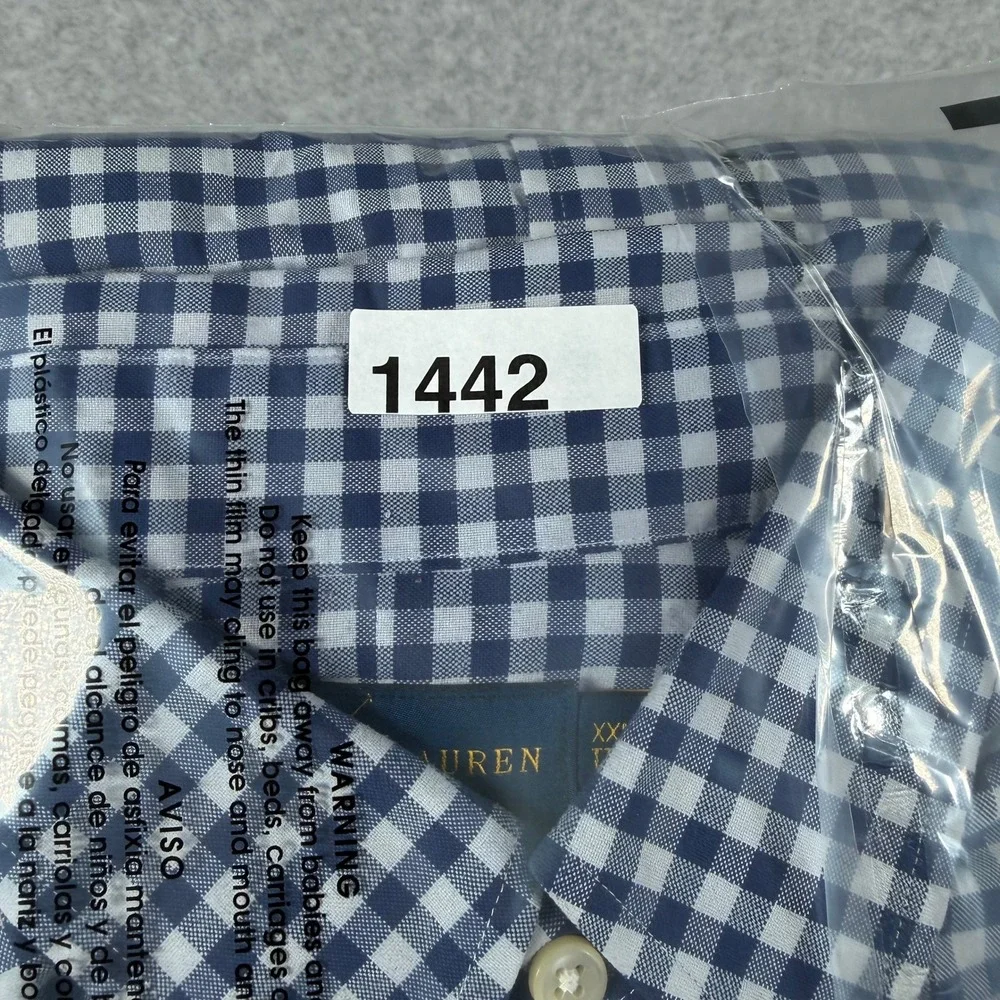 Polo Ralph Lauren Performance Gingham Dress Shirt XXL 2XL Navy Button Down Pony